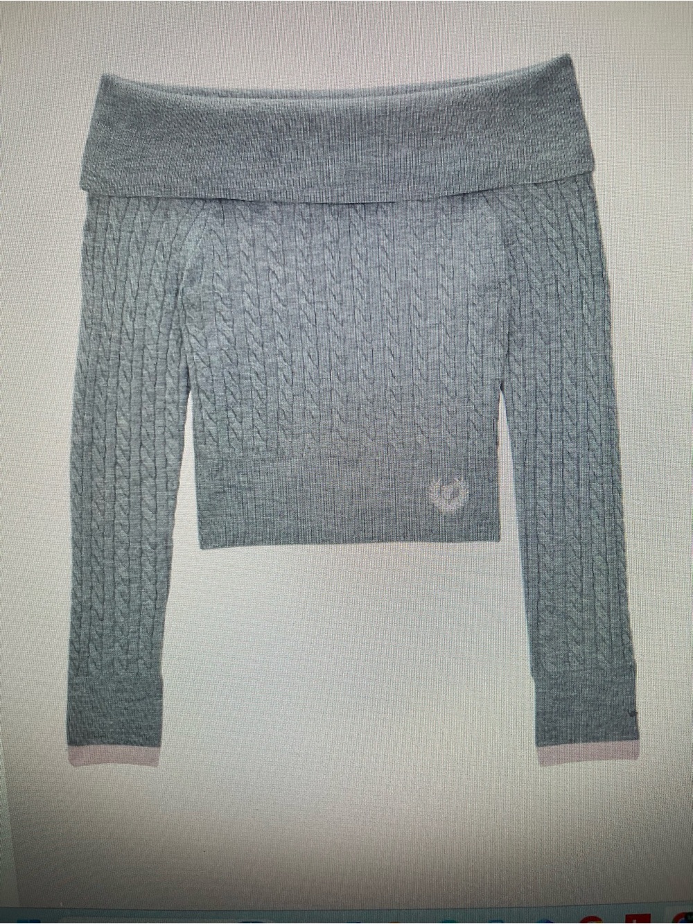 Off-Shoulder and fold over pant set Cable Knit Women's Sweater - Gray with pink